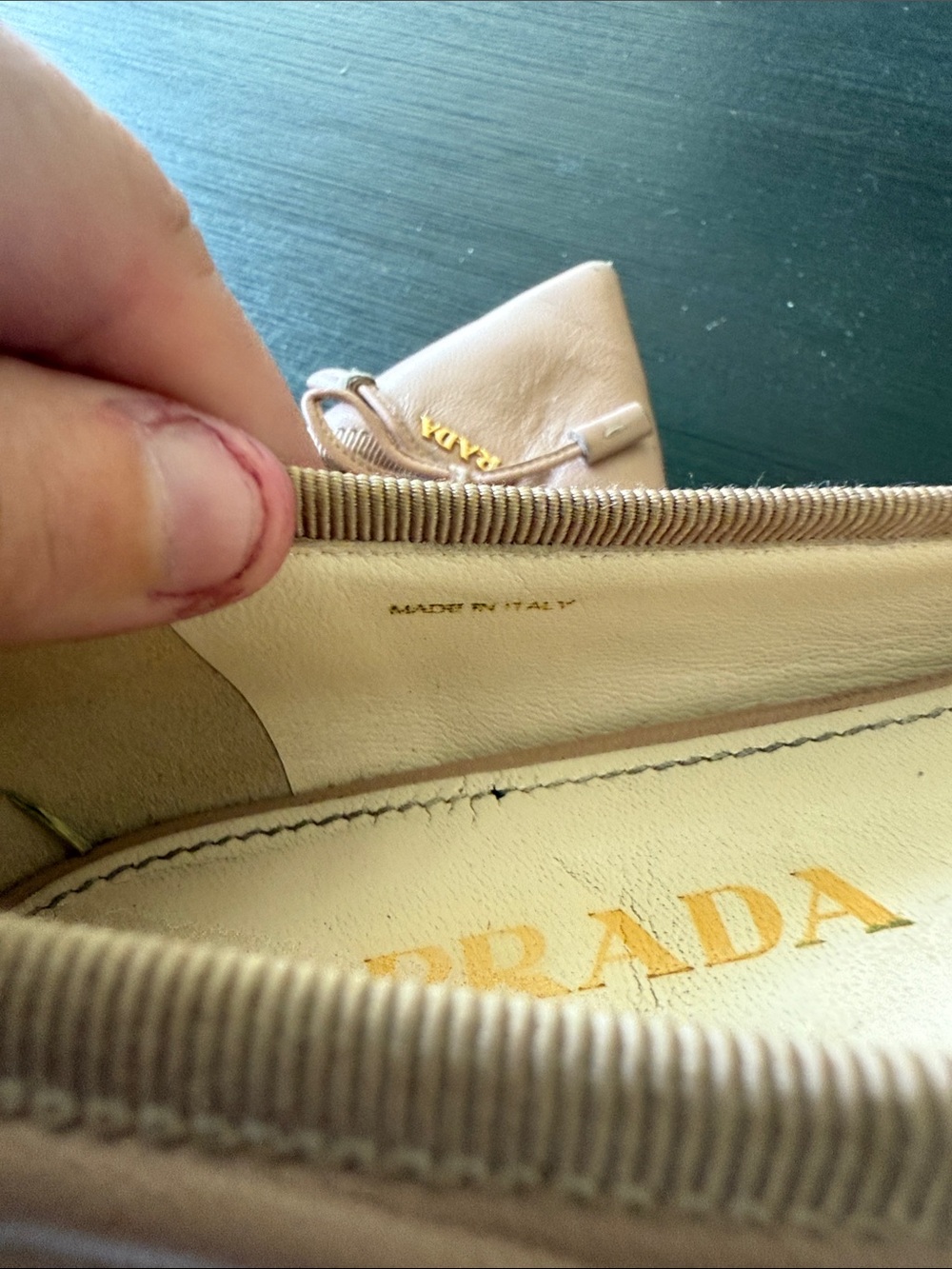 Prada Nude Pink Pointed-Toe Leather Ballet Flats with Bow Accent - Picture 11 of 11